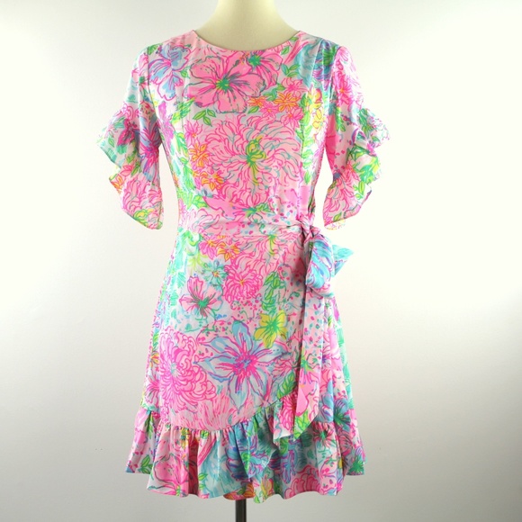 Lilly Pulitzer Darlah Stretch Ruffle Trim Mini Dress Multi Paradise Found 2 NWT - Picture 2 of 8